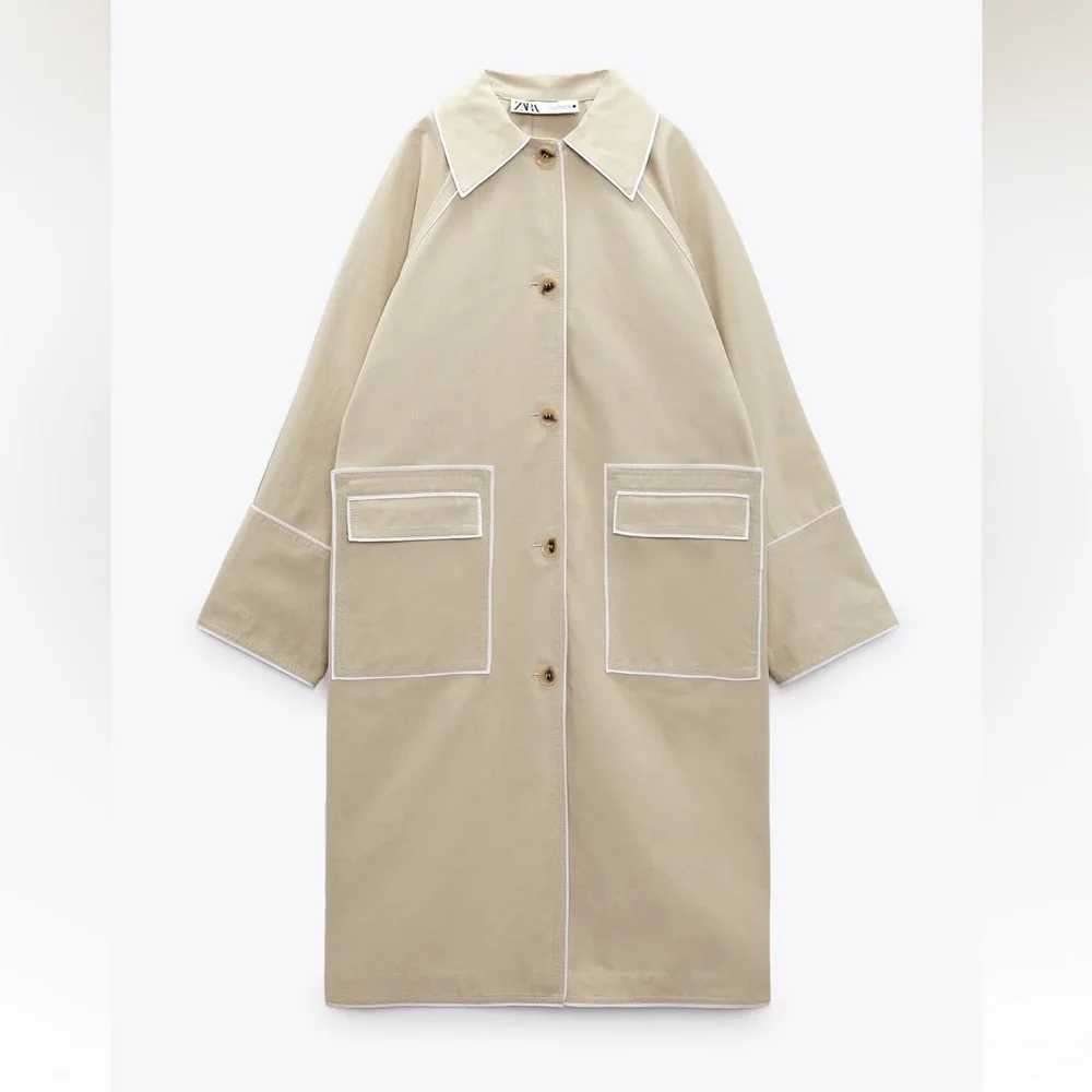 Zara OVERSIZED CONTRAST COAT. Beige. Sizes XS, S. New with Tags. - Picture 7 of 11